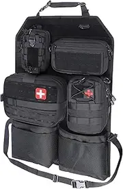WYNEX Tactical Car Seat Back Organizer Set, Truck Organizer Molle Panel with 4 Detachable Molle Pouches - First Aid Admin EDC Storage Bags, Fits Most Vehicles SUVs Pickup Trucks Jeeps, for Road Trip
