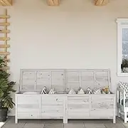 Garden Storage Box White 198.5x50x56.5 cm Solid Wood Fir, Large Outdoor Deck Box, Durable Waterproof Patio Chest