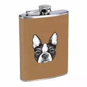 Bulldog Face 01R Flask 8oz Stainless Steel Hip Drinking Whiskey