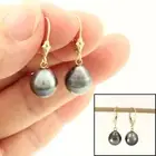 14k Yellow Gold Black Baroque Tahitian Pearl Leverback Earrings (9.9 mm)