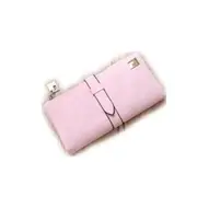 Solid Drawstring Nubuck Leather Zipper Long Women Wallet Phone Bag Purse Card Holder(Pink)