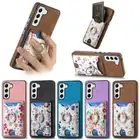 Leather For Samsung S24 S23 S22 Ultra S21 FE Ring Card slot Case Cover