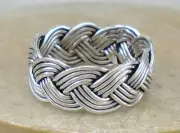 WIDE .925 STERLING SILVER WOVEN BRAIDED BAND RING size 10 style# r2757