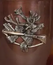 Brass Deer & Gun Applique for Funeral Box/Cube Cremation Urn, Pewter Also Avail.