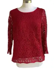 NWT Talbots Blouse Red Lace Leaf And Berry Pattern Overlay Date Night Top Sz 12