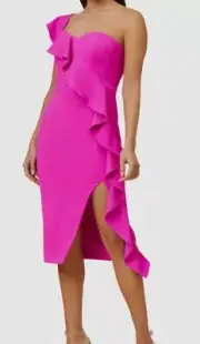 Aidan by Aidan Mattox Women's Pink Ruffled Asymmetrical Dress Size 2