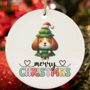 Funny Beagle Dog Tree Art Merry Christmas Ornament Ceramic Gift Decor Hanging