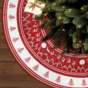 Christmas Tree Skirt, 48 Inch Red and White Tree Skirt, Linen Knit Xmas Tree ...
