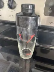 KAHLUA Logo Glass Cocktail Shaker/Drink Mixer 8” Tall Plastic Top Unused
