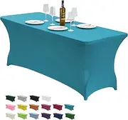 [CWK] 6FT Stretch Spandex Table Cover for Rectangular Fitted Folding Tables, Wrinkle Resistant, Elastic Stretchable Patio Tablecloth Protector for Party, Banquet, Wedding and Events (Lake Blue)
