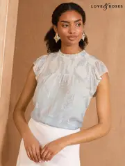 Love & Roses Blue Ombre Metallic Crew Neck Shell Top (AN7295) | $97