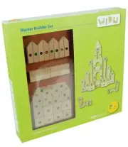 WIDU Magnetic Wooden Building Blocks, 63 Piece Master Builder Set