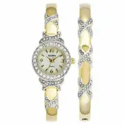 Elgin Women's XO Watch And Bracelet Bangle Set, TWO tone EG9026