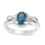 Oval Blue Sapphire and 0.17 CT. T.W. Natural Diamond Loop Overlay Ring in Solid 10K White Gold