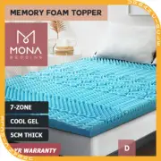 Mona Bedding Memory Foam Mattress Topper Double 5CM Bed Bamboo Cover 7-Zone