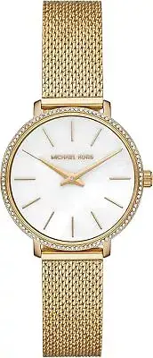 Michael Kors 'Mini Pyper' Gold Tone Crystal Mesh Strap Watch MK4619