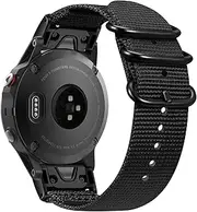Fintie for Garmin Fenix 5 Band, Soft Woven Nylon Sport Strap Replacement Wristband with Metal Buckle for Garmin Fenix 5/Forerunner 935 Smart Watch, Black