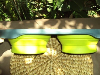 Silicone Dog Cat Bowl Double Travel-Hike-Car Green NOS, No tags