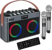 Karaoke Machine with 2 Wireless Microphones Portable Bluetooth 5.3 Spea
