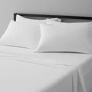 [Amazon Basics] Deluxe Microfiber Striped Sheet Set - Queen, Bright White