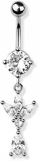 [Pierced Owl] 14GA 316L Stainless Steel CZ Crystal Triple Marquise Tear Drop Dangling Belly Button Ring