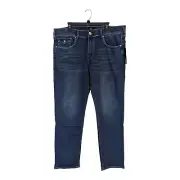 True Religion Mens 40x32 Geno Relaxed Slim Denim Jeans Flap Pocket Dark Blue New