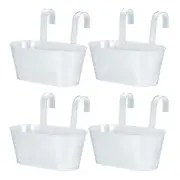 4 Pcs 11" Iron Balcony Rail Planter with Drainage Holes and Hooks, White