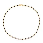 Black Beads Wrapped Golden Wire Chain Necklace for Women, 18 Inches
