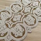 Handmade beaded table runner, pearl bead on burlap, multicolor, 13x36inch