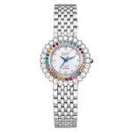 OGIVAL 愛其華 彩色真鑽薔薇珠寶腕錶 380-012DLS 白色珍珠貝