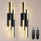 Modern LED Vanity Lights Set of 2, Black Wall Sconce with Remote Control Dimm...