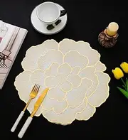 Placemats, Round Table Placemats Set of 6, Table Mats Easy to Clean Wipe, Non-Slip, Stain-Resistant, Heat-Resistant, Suitable for Dining Tables, Dinner Wedding Decorations （Gold）