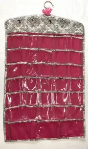 RAYMOND WAITES HANGING JEWELRY ORGANIZER BLACK WHITE PINK PAISLEY 66 POCKETS NWT