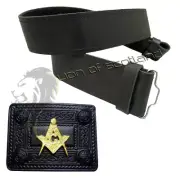 Real Leather Kilt Belt Plain 4 Demo Buckle Masonic Black Gold Finish S,M,L,XL