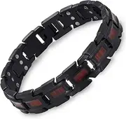 RainSo Men's Magnetic Bracelet, Scorpion Pliers, Three-Row Magnetic Bracelet Made of Wood and Stainless Steel, Comes with a Link Removal Tool and a Jewellery Gift Box (Black and Red)