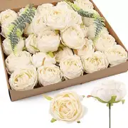 Silk Flower Heads 25pcs White Silk Roses Heads Bulk Dried White 25pcs-off White