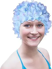 Flower Swim Hat - Stylish Handmade Women Floral Petal Swim Cap - Turban Swim Cap for Long Hair, Swimming Hat Bathing Caps Ear Hair Protection, Easy to Put and Off