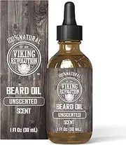 Viking Revolution Unscented Beard Oil for Men - Natural Mens Beard Oil with Argan Oil and Jojoba Oil - Beard Softener, Strengthens and Moisturizes - Beard Conditioner for Men (Unscented, 1 Pack)