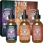 Viking Revolution - Beard Oil Conditioner 3 Pack - All Natural Variety Sandalwood, Pine & Cedar, Clary Sage - Conditioning and Moisturizing - Stocking Stuffers For Him - 3 x 30 ml