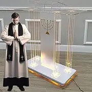 Church Pulpit, Pulpits for Churches LED Acrylic Podium Stand Portable Lecterns Podiums Table Top Podium Stand for Church Rolling Podium for Teachers Clear Podium on Wheels Mobile Desk for Sp