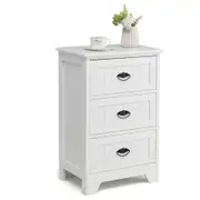 Costway Bedside Table 3-Drawer Sofa Side End Table Wood Nightstand Bedroom White