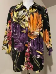 CHICOS Additions Womens Colorful Palm Rain Wind Jacket Coat NWT - Sz 1