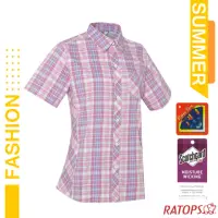 在飛比找momo購物網優惠-【RATOPS】女款 短袖彈性格子襯衫_胸前口袋/衣領設計.
