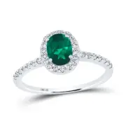 10K WHITE GOLD OVAL SYNTHETIC EMERALD SOLITAIRE RING 1 CTTW