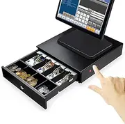 14 Inch Cash Drawer, Heavy Duty Gauge Steel, 4 Bills + 4 Coins Tray, Support Push Open and Manual Push Open
