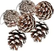27PCS Pine Cones for Christmas Tree Snowflake Natural Pinecones Ornament with String Pendant Crafts for Xmas Party Home Decor Fall Winter Holiday Christmas Tree Decoration (Snow)-1.8IN