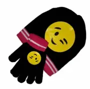 Royal Deluxe Emoji Knit Hat and Glove Set with Icon Smiley Faces