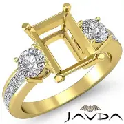 Unique Round Emerald Semi Mount 3 Stone Diamond Wedding Ring 14k Yellow Gold 1Ct