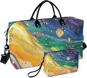 Colorful Design Luxury Marble Texture Large Bag Weekend Bag Gym Tote Bag with Adjustable Strap for Trip Large Capacity, Colorful Design Luxury Marble Texture, 1 size
