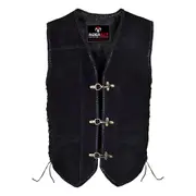 RIDERACT® Men's Leather Vest Black Suede Triple Clasp Biker Vest